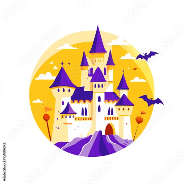 Fototapeta Haunted Castle with Bats, Halloween