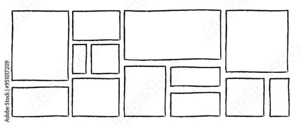 Fototapeta Rectangle Frames! Hand drawn pencil or chalk square borders, highlight elements (Full Vector)
