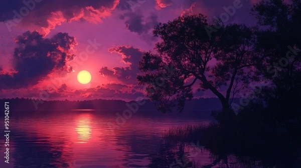 Fototapeta Dramatic cloudscape with twilight hues in the sky