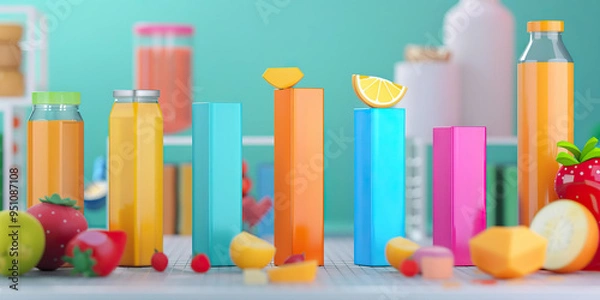 Fototapeta Colorful bar graphs comparing profits across different product lines in a food franchise.
