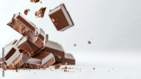 Obraz A close up of a chocolate bar that has been broken into pieces