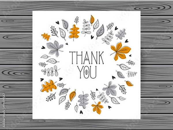 Fototapeta Botanical card with thank you message. Hand drawn botanical fram