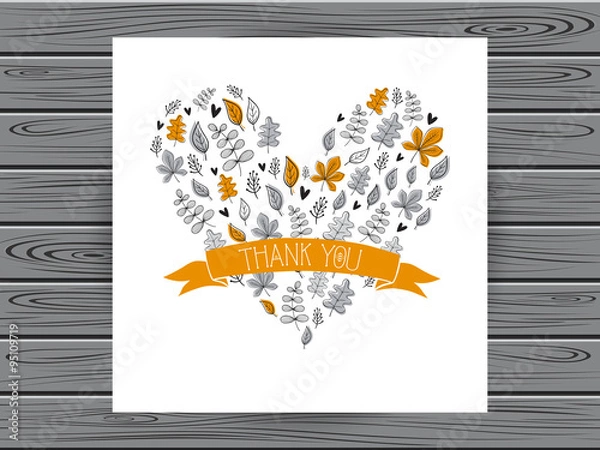 Fototapeta Botanical card with thank you message. Hand drawn illustration w