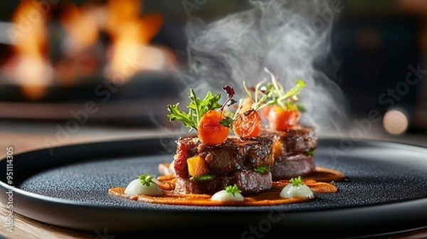 Obraz Gourmet steak dish with vegetables and sauce