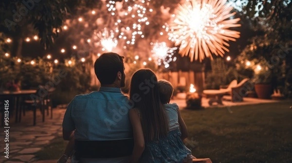 Fototapeta Romantic Fireworks Display Under the Starry Night Sky