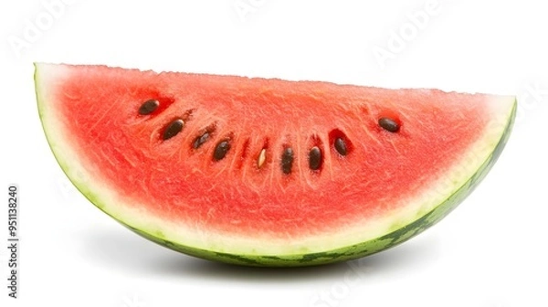 Fototapeta Vibrant Watermelon Slice with Visible Seeds on White Background