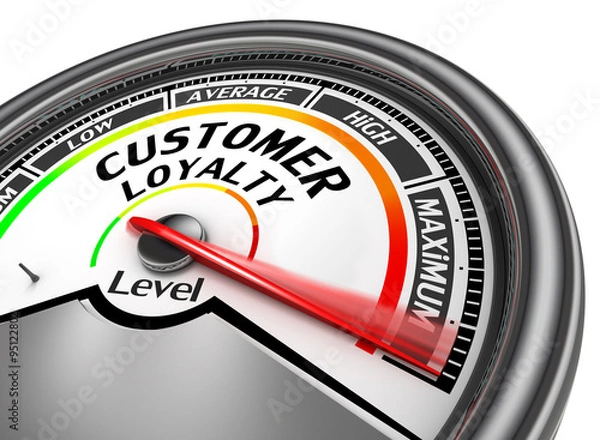 Obraz Customer loyalty level conceptual meter to maximum