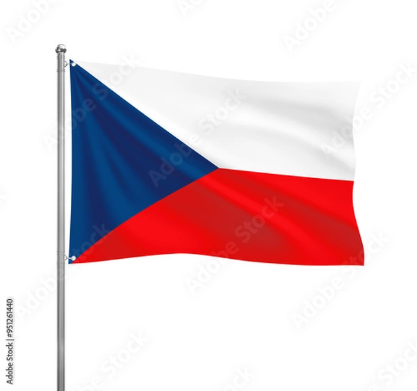 Fototapeta Czech Republic National flag waving in the wind on a silver pole, isolated on transparent background
