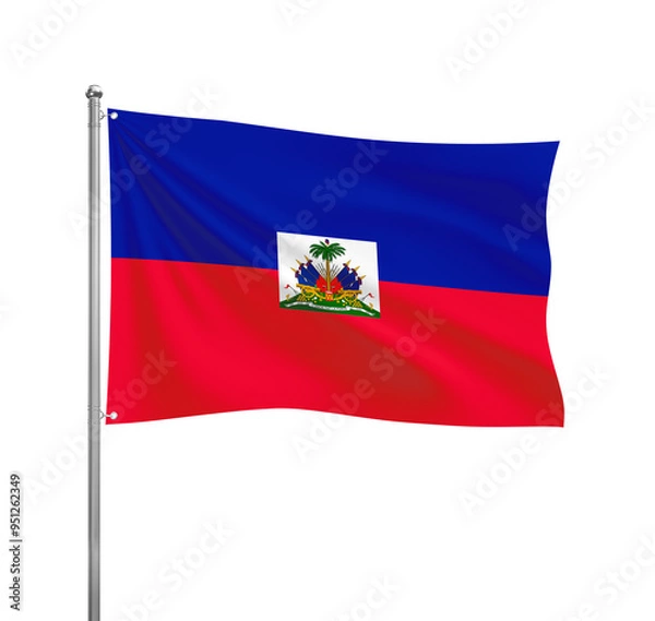 Fototapeta Haiti flag waving in the wind on a silver pole, isolated on transparent background