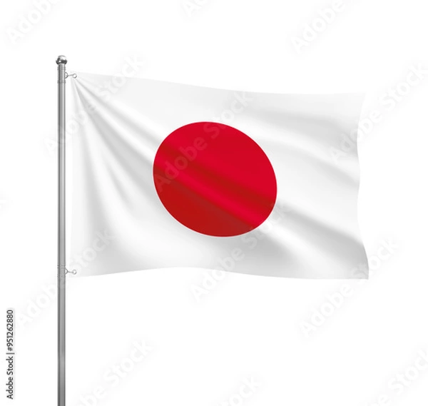 Fototapeta Japan flag waving in the wind on a silver pole, isolated on transparent background
