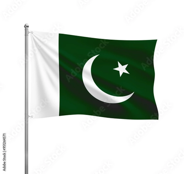 Obraz Pakistan flag waving in the wind on a silver pole, isolated on transparent background