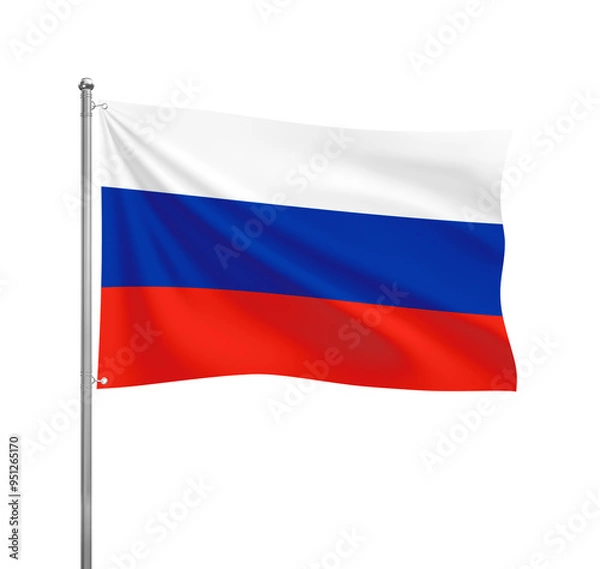Fototapeta Russia flag waving in the wind on a silver pole, isolated on transparent background