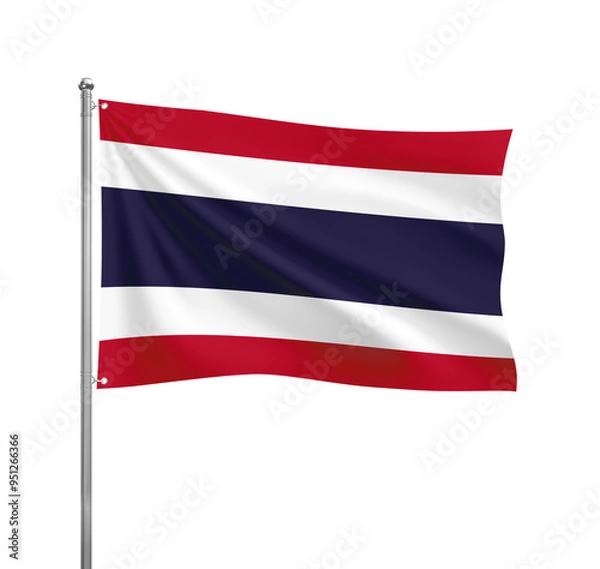 Fototapeta Thailand flag waving in the wind on a silver pole, isolated on transparent background