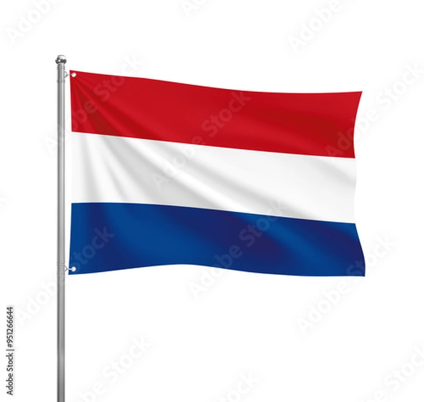 Fototapeta Netherlands National Flag waving in the wind with red, white, and blue stripes, isolated on transparent background