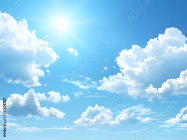 Obraz 晴天の太陽と青空で白い雲の素材　晴れ　快晴