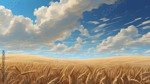 Fototapeta generative ai created this stunning illustration of a wheat field against the blue sky.,