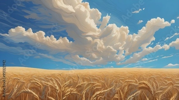 Fototapeta generative ai created this stunning illustration of a wheat field against the blue sky.