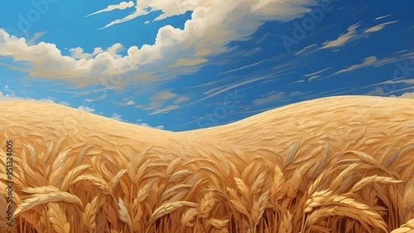 Fototapeta generative ai created this stunning illustration of a wheat field against the blue sky.