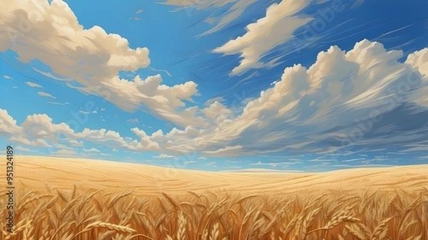 Fototapeta generative ai created this stunning illustration of a wheat field against the blue sky.