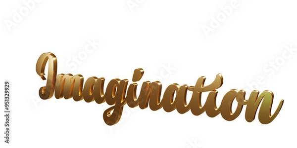 Fototapeta Luxury 3D gold text "Imagination" on transparent background. Three dimensional Realistic script letters for logotype, symbol, signage, message etc.