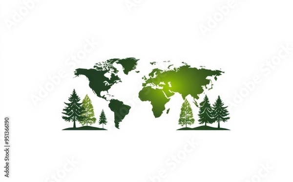 Obraz Green Earth with Trees on World Map, Vector Illustration Logo Design for Environmental Protection and Ecology Concept, Isolated on White Background