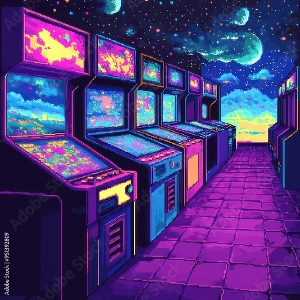 Fototapeta Pixel art of a classic arcade game By Generated AI