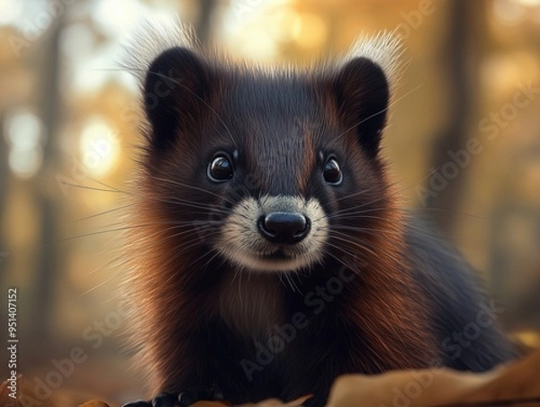 Fototapeta Skunk, Mephitidae, Striped Skunk Wildlife Close Up in Forest