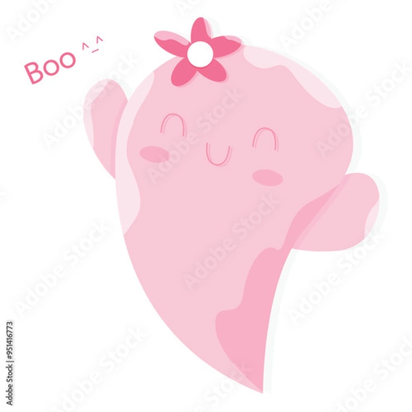 Fototapeta Cute Kawaii Pink Halloween Ghost Cartoon Perfect for adding some spooky fun to your designs. Get into the Halloween spirit with this flat vector illustration.