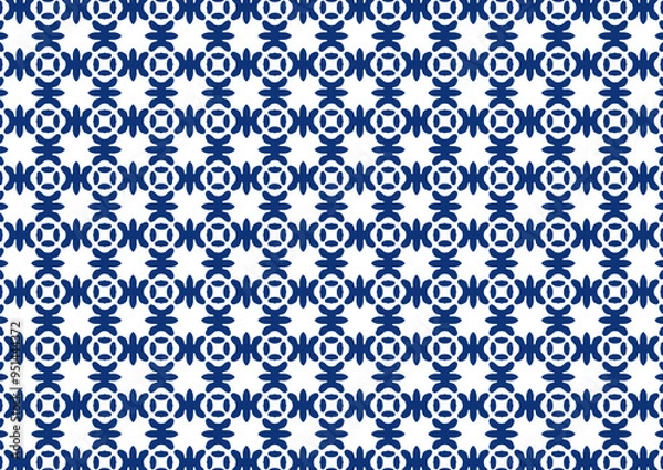 Obraz white and blue background abstract doodle art pattern seamless pattern with flowers