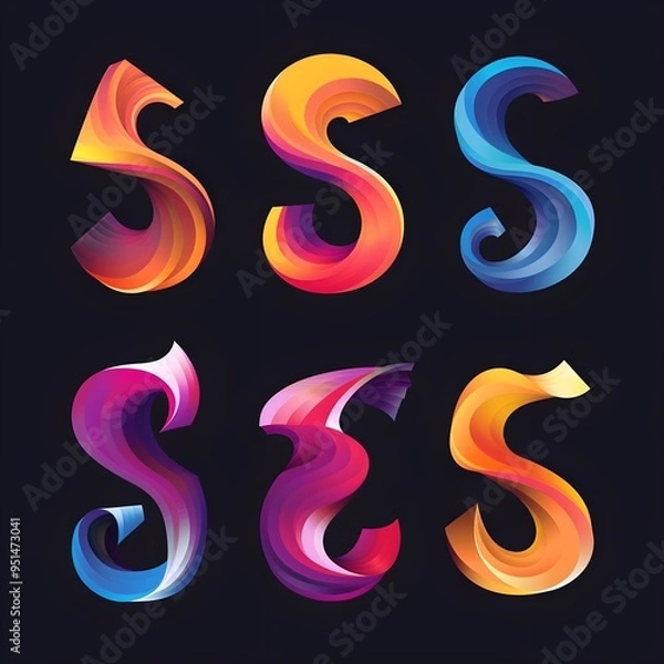 Obraz set of colorful numbers S Letter Colorful Modern Logo on black background,