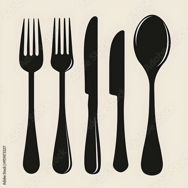 Obraz spoon and fork,Knife Silhouette Vector on white background,