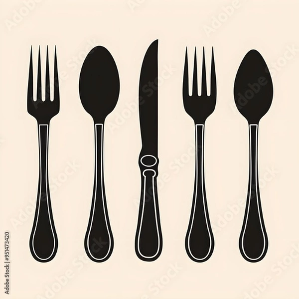 Obraz spoon and fork,Knife Silhouette Vector on white background,