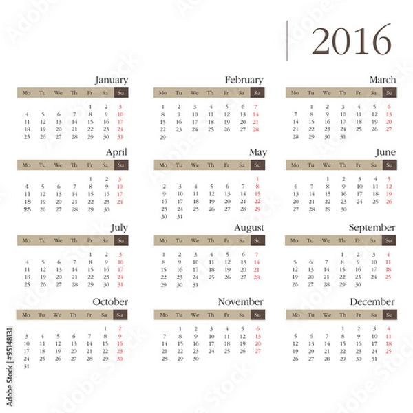 Fototapeta calendar2016
