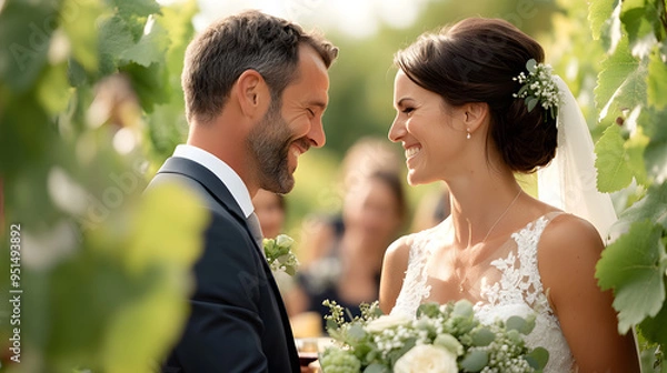 Obraz A vineyard wedding with the couple exchanging vows