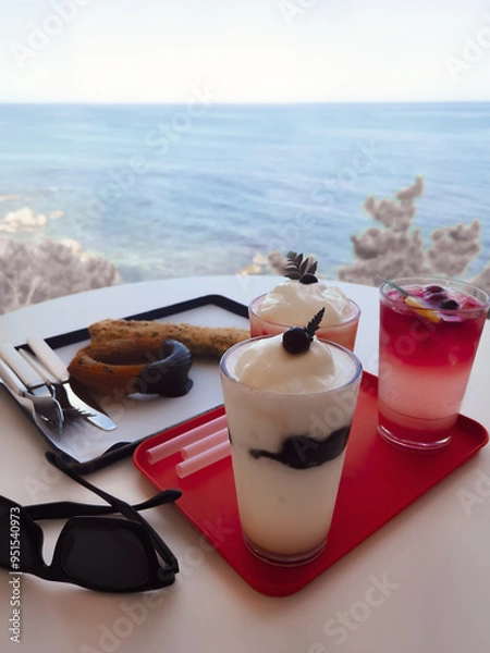 Obraz 바다가 보이는 카페에서의 음료수