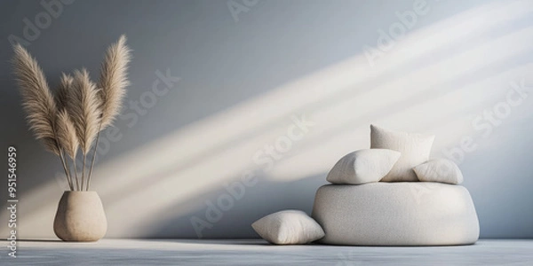 Obraz Relaxing interior design composition living room corner with minimal furniture and natural lighting. Serene home interiors concept image.