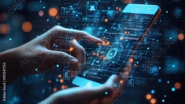 Fototapeta Futuristic Interface Digital Technology Smartphone App Concept