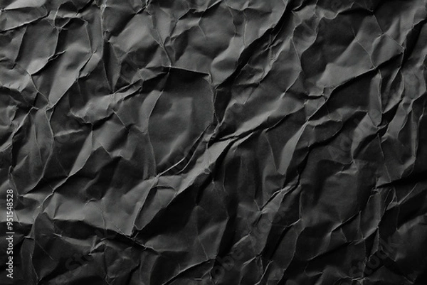 Fototapeta Crumpled black paper background with textured details, crumpled, black paper, abstract, texture, background,  banner. AI generation.