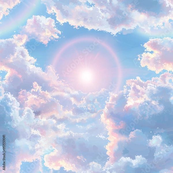 Obraz アニメ風の春の朝の巻層雲（うすぐも/けんそううん）風パターン