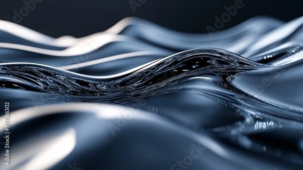 Fototapeta Gentle waves of reflective liquid flowing in soft undulations at night