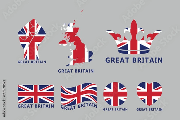 Fototapeta Flag of Britain Set, original and simple United Kingdom flag Bundle, vector illustration of United Kingdom flag Collection

