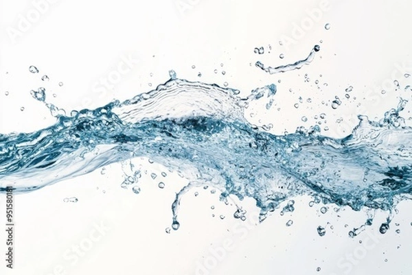 Fototapeta A dynamic splash of clear blue water captured mid-motion against