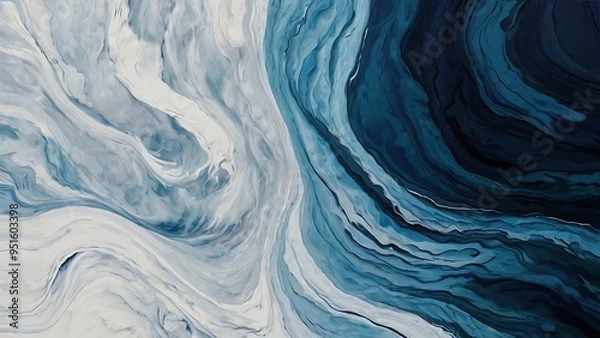 Obraz Abstract blue and white background illustration 3d rendered waves of liquid paint on white background surface