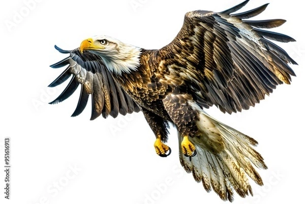 Fototapeta bald eagle in flight on a white background