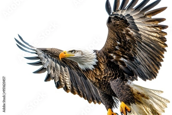 Fototapeta bald eagle in flight on a white background