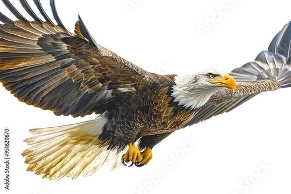 Fototapeta bald eagle in flight on a white background
