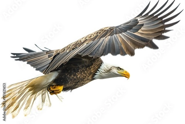 Fototapeta bald eagle in flight on a white background