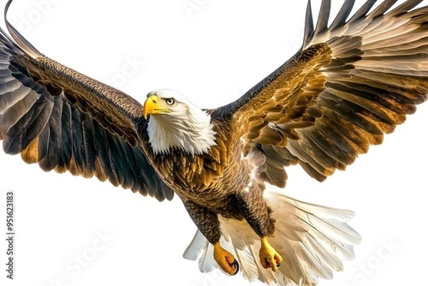 Fototapeta bald eagle in flight on a white background