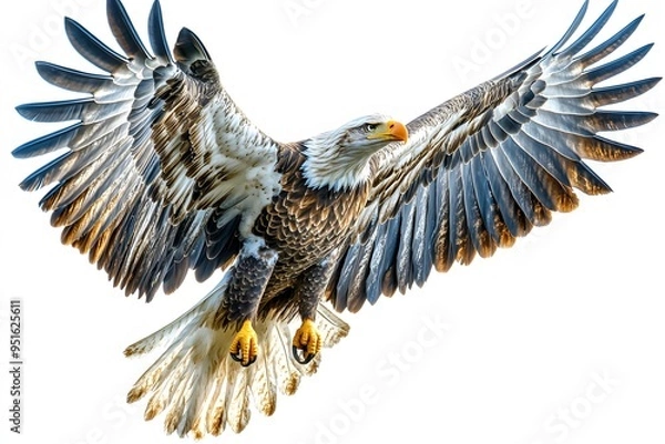 Fototapeta bald eagle in flight on a white background
