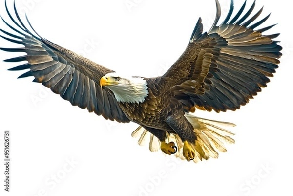 Fototapeta bald eagle in flight on a white background